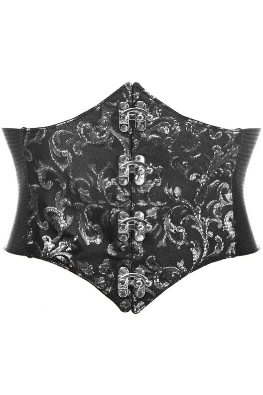 hypoallergenic women bustiers and corsetsLavish Black/Silver Swirl Brocade Corset Belt Cincher w/Clasps hypoallergenic women bustiers and corsetsLavish Black/Silver Swirl Brocade Corset Belt Cincher w/Clasps