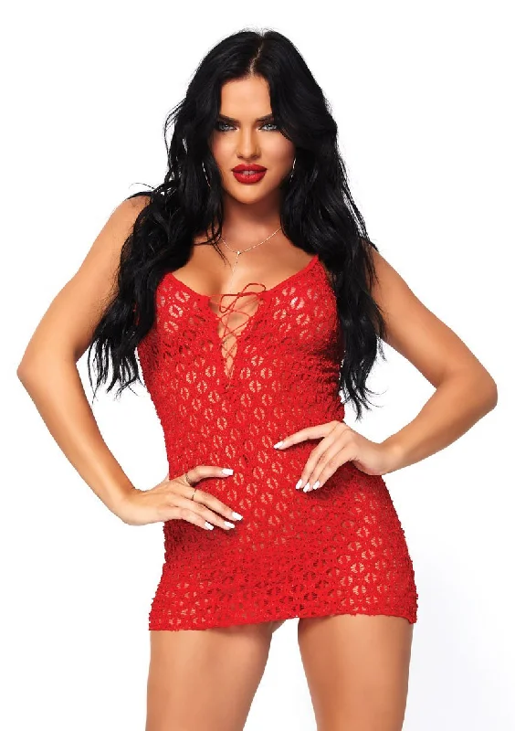 women sexy dresses for garden weddingsLace Up Front Mini Dress Set Red