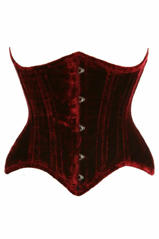 Victorian style women bustiers and corsetsTop Drawer Dark Red Crushed Velvet Double Steel Boned Curvy Cut Waist Cincher Corset Victorian style women bustiers and corsetsTop Drawer Dark Red Crushed Velvet Double Steel Boned Curvy Cut Waist Cincher Corset
