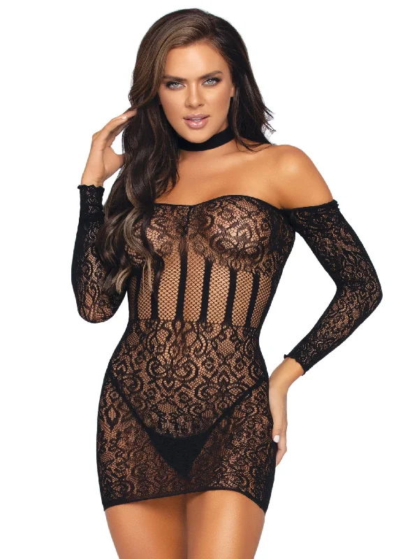 women sexy dresses for tango eventsLace Halter Choker Mini Dress Black