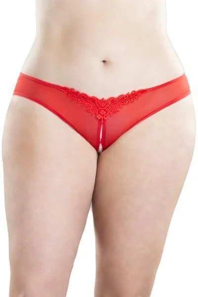 Plus Size Crotchless Thong With Pearls And Venise Detail