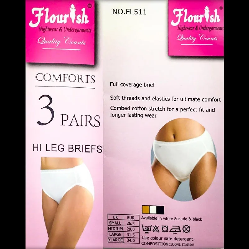 Pack Of 3 High Leg Brief Panties - 511 - Flourish