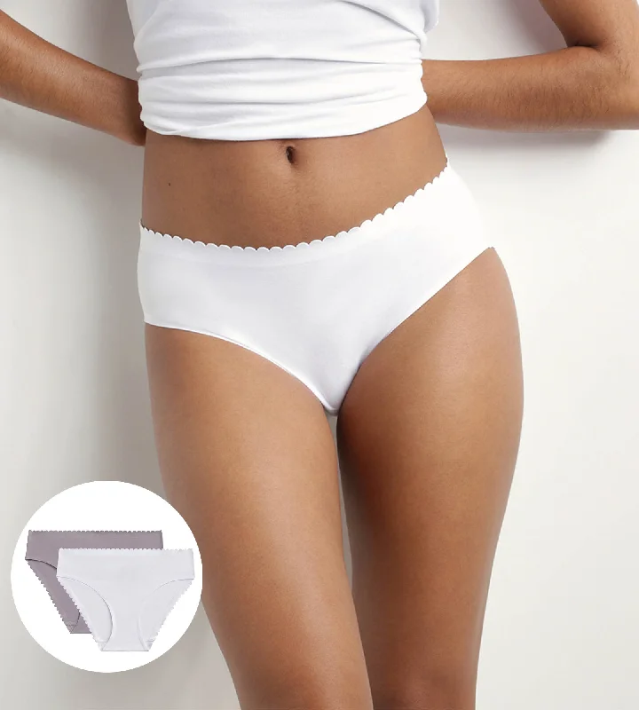 Women's Tummy Control Lingerie Lot de 2 slips femme en coton stretch Blanc et Gris Body Touch Easy