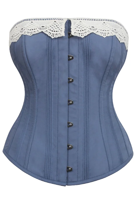 evening wear women bustiers and corsetsHistorically Inspired Blue Longline Corset with Lace Trim