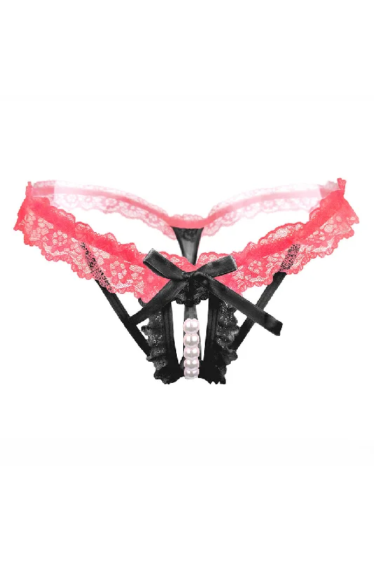 Flirty Ruffled Crotchless Pearl Thong