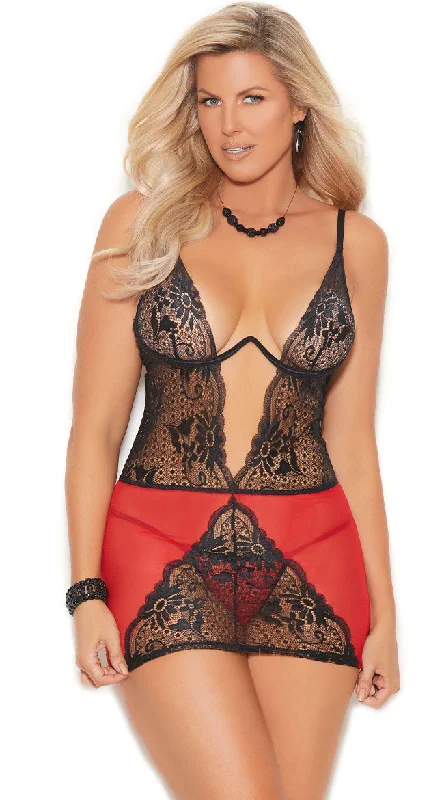 Plus Size Block Out Chemise Set