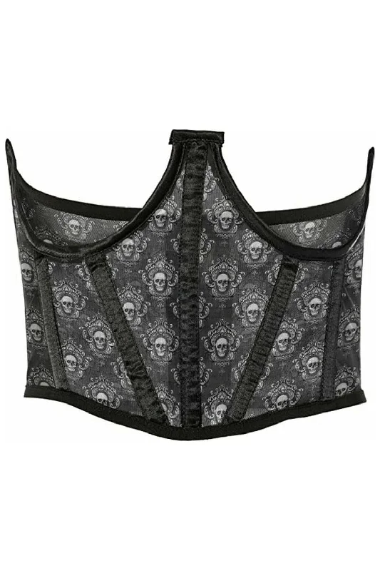 Lavish Black & White Skull Mesh Open Cup Waist Cincher