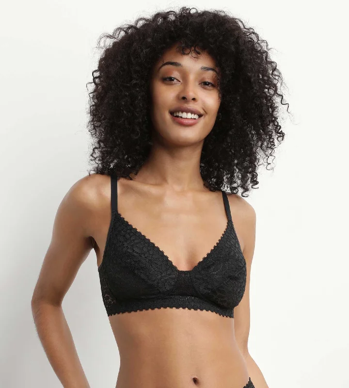 Women's High Waist Lingerie Bodysuits Soutien-gorge triangle sans armature motif floral Noir Daily Dentelle