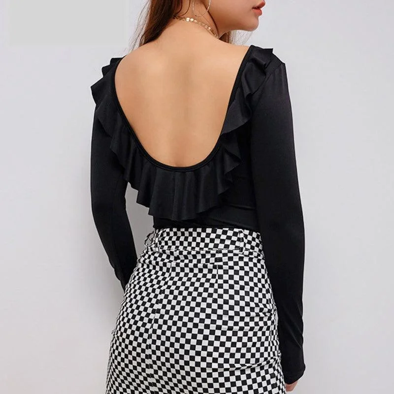 Plus - Size Bodysuits with a Comfortable and Flattering FitRAE’S RUFFLE BACKLESS BODYSUIT Plus - Size Bodysuits with a Comfortable and Flattering FitRAE’S RUFFLE BACKLESS BODYSUIT