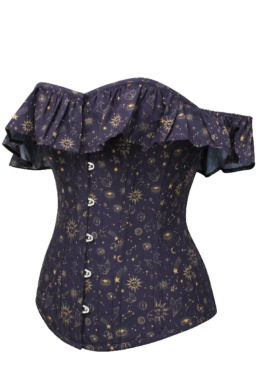 Mystic Galaxy Indigo And Gold Corset Top With Bardot Sleeve