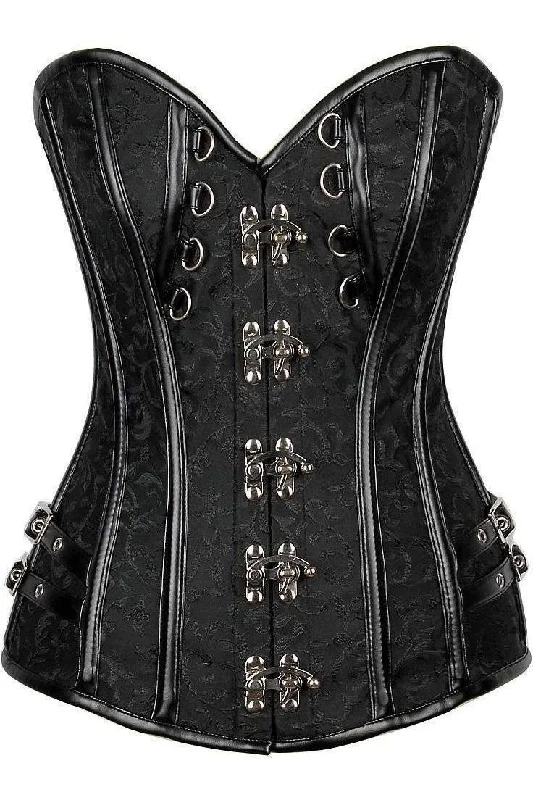 Top Drawer Brocade & Faux Leather Steel Boned Corset