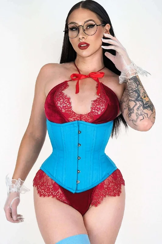petite women bustiers and corsetsArtemis Hourglass Silhouette Corset In Aqua Designed by Lucy's Corsetry