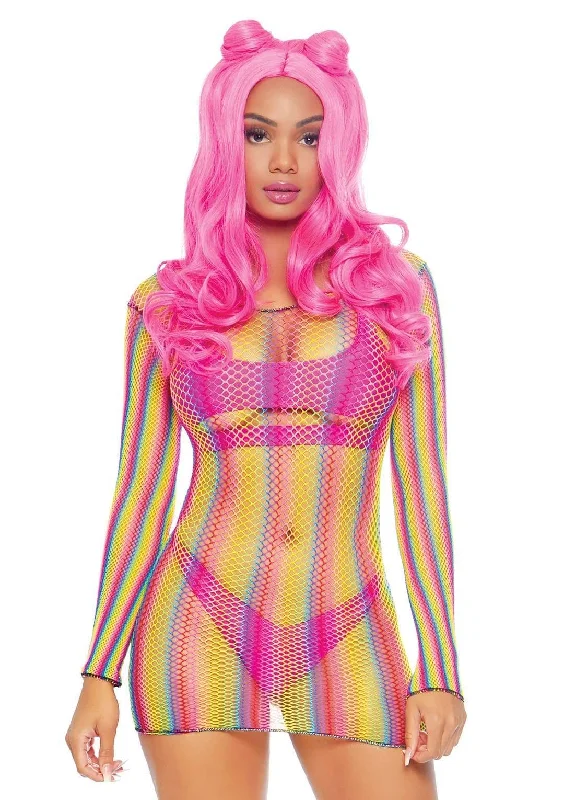 women sexy dresses with balloon sleevesLong Sleeved Mini Dress Rainbow