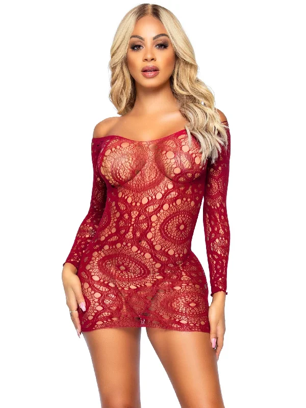 women sexy dresses with lace - trimmed hemlinesCrochet Lace Long Sleeved Mini Dress Red women sexy dresses with lace - trimmed hemlinesCrochet Lace Long Sleeved Mini Dress Red
