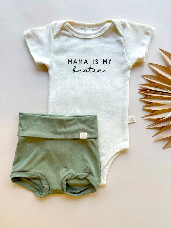 Mama Bestie | Bamboo Fold Over Bloomers and Organic Cotton Bodysuit Set | Eucalyptus