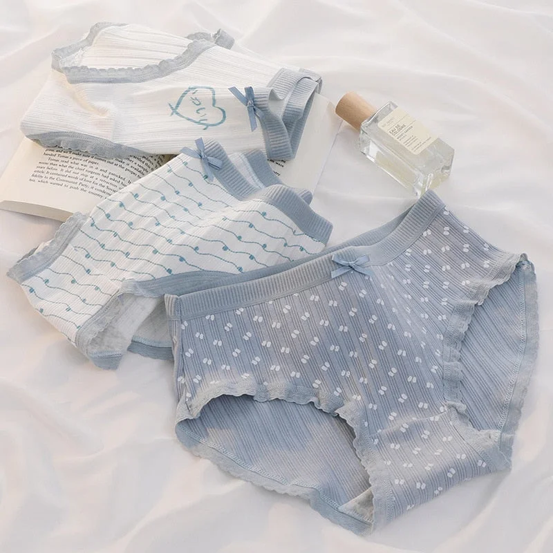 Women's Corset Style Lingerie Blue Cotton Floral Undies