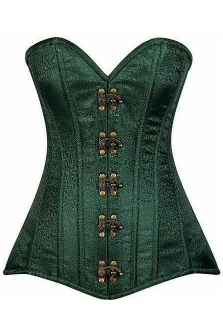 Top Drawer Dark Green Brocade Steel Boned Corset w/Clasp Closure