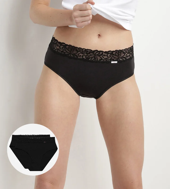 Eco-Friendly Organic Lingerie for Women Lot de 2 slips noirs Coton Plus Féminine taille haute Eco-Friendly Organic Lingerie for Women Lot de 2 slips noirs Coton Plus Féminine taille haute