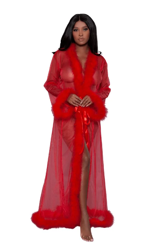 women robes with a drawstring waist for a customized fitVintage Look Marabou Long Robe women robes with a drawstring waist for a customized fitVintage Look Marabou Long Robe