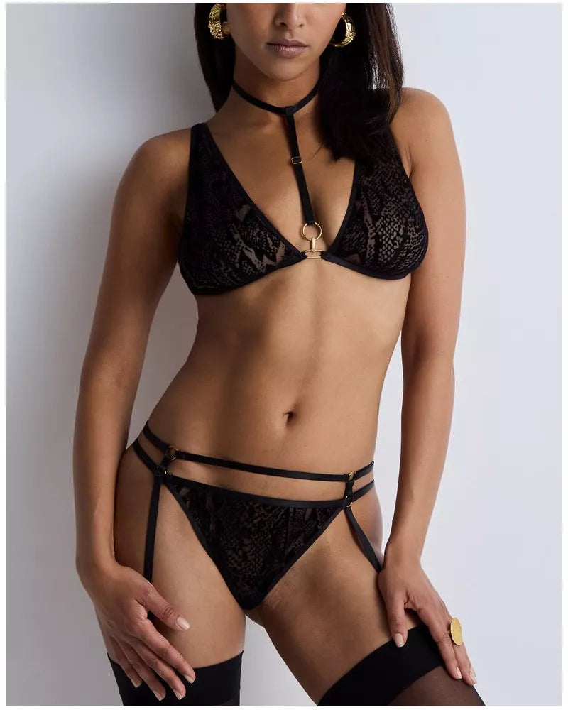 Women's Sheer Lingerie Nightgowns Animal Soul Lingerie Set in Black Python
