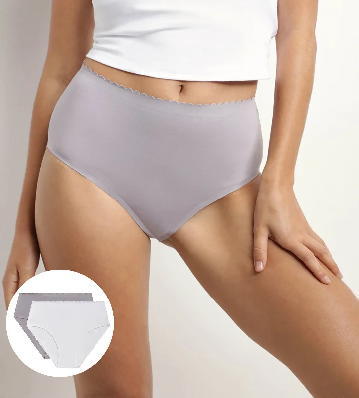 Comfortable Cotton Lingerie for Women Lot de 2 culottes hautes en coton stretch Blanc Gris Body Touch Easy