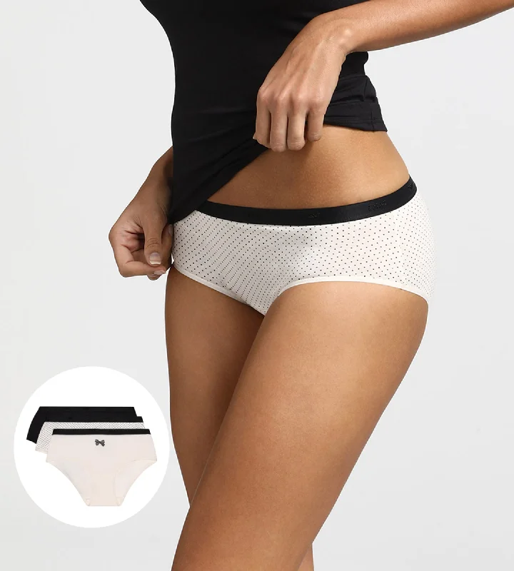 Designer Lingerie Sets for Women Lot de 3 boxers nœud noir en coton Les Pockets