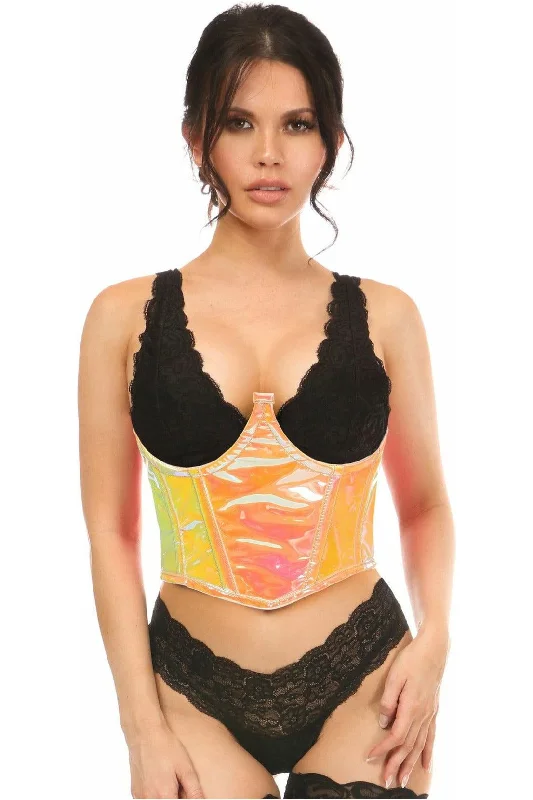 Lavish Pink/Yellow Holo Open Cup Underwire Waist Cincher