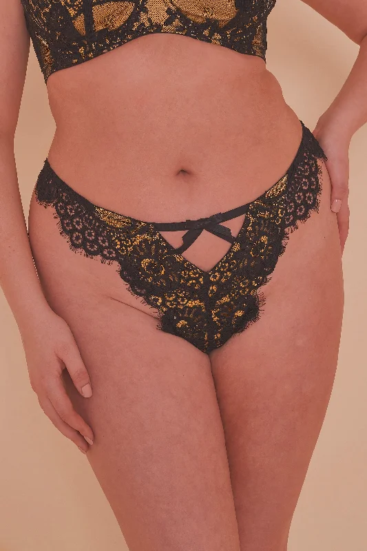 Jaquelina Mustard Contrast Crotchless Thong Curve