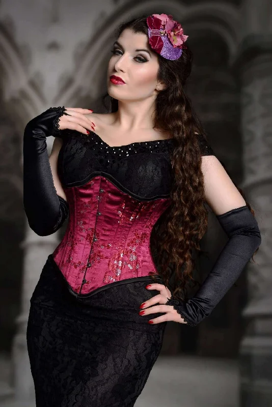 rhinestone embellished women bustiers and corsetsPlaygirl Faith 24 Steel Boned Waist Training Wine Floral Corset