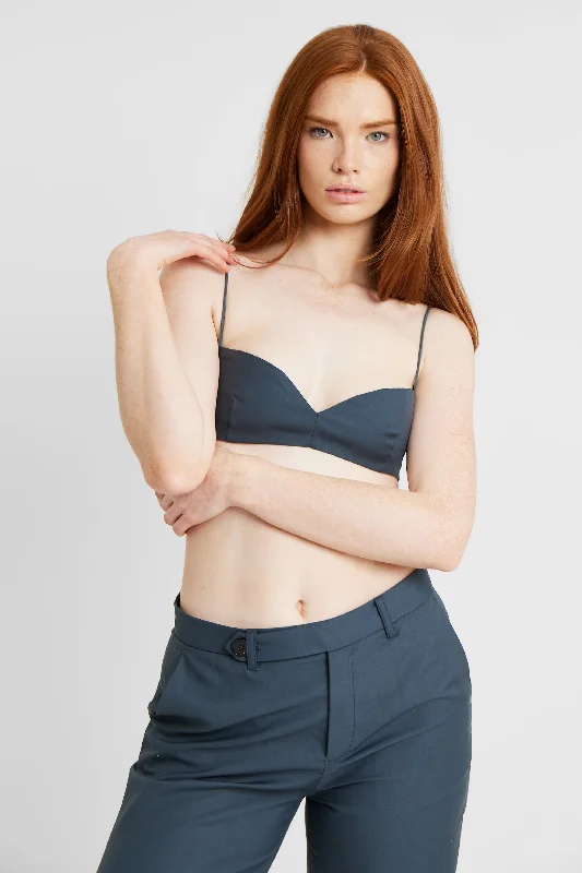Ruffled Bodysuits with a Playful and Feminine TouchTailored Bust Detail Bralet - Vintage Blue Ruffled Bodysuits with a Playful and Feminine TouchTailored Bust Detail Bralet - Vintage Blue