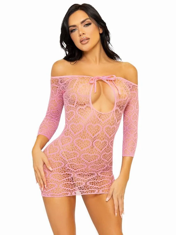 women sexy dresses for belly dance performancesHeart Net Mini Dress Pink