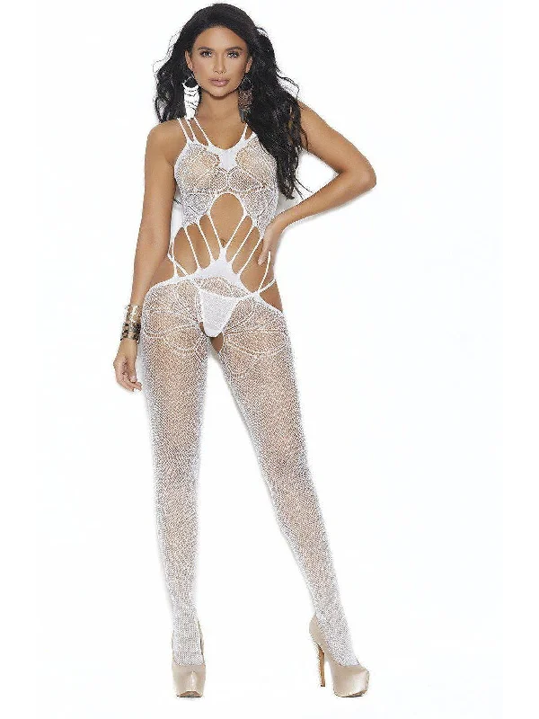 Elevate your lingerie wardrobe. Crochet Suspender Bodystocking in White