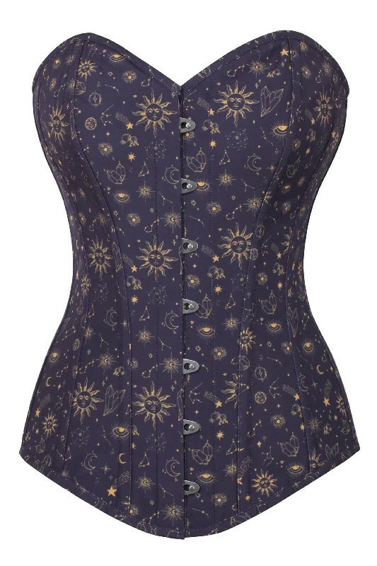 Mystic Galaxy Indigo And Gold Longline Overbust Corset