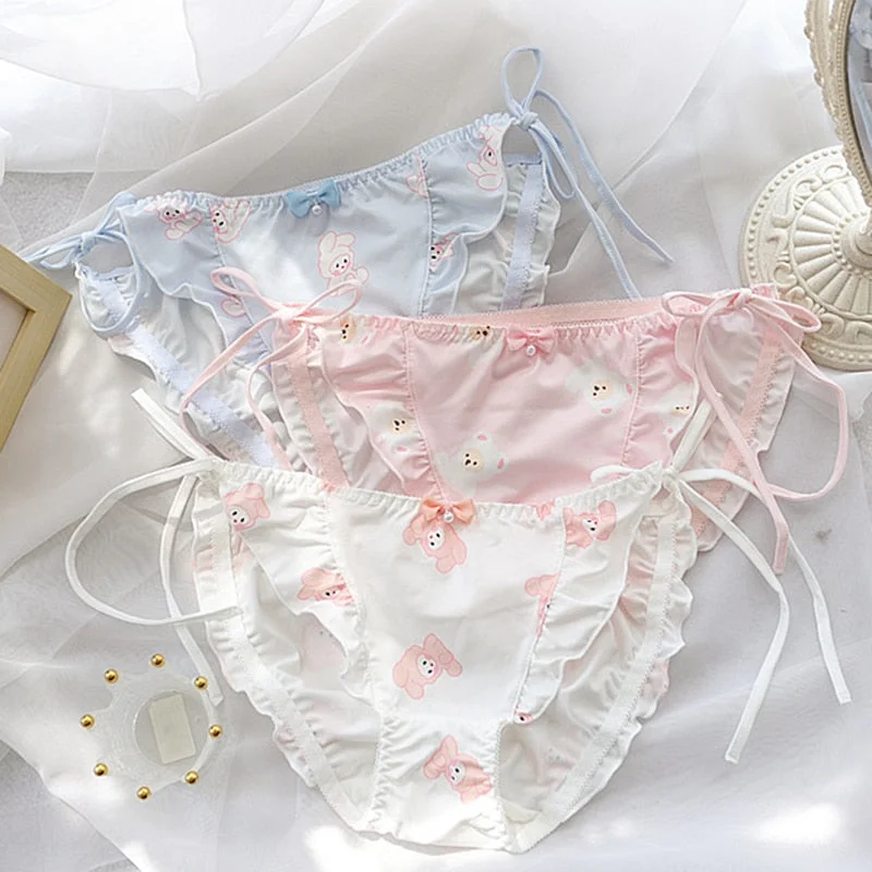 Elegant French Lace Lingerie for Women Kigurumi Bear Lace Up Panties