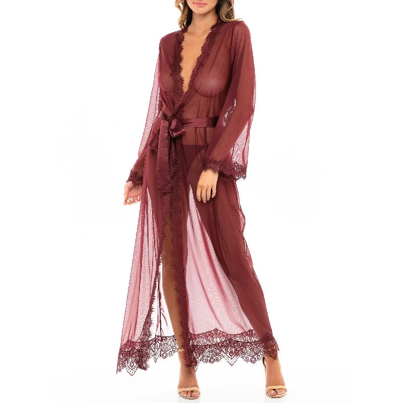 Provence Sexy, Sheer Eyelash Lace Floor Length Robe in color Zinfandel