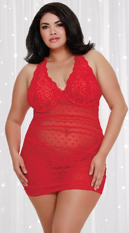 women lounge dress with a tie - dye pattern for a trendy lookPlus Size Heart Strings Chemise Set women lounge dress with a tie - dye pattern for a trendy lookPlus Size Heart Strings Chemise Set