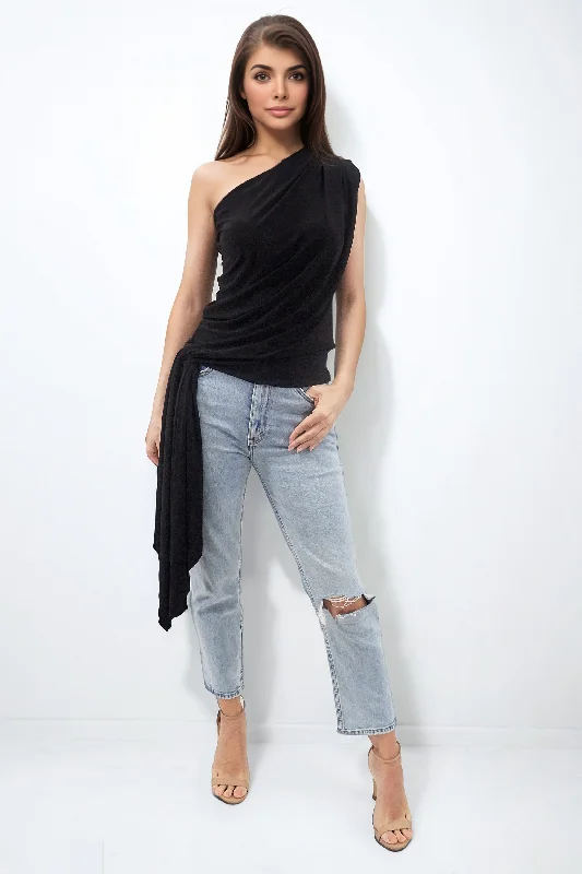 Metallic Bodysuits for a Glitzy and Glamorous Night OutKHLOE BLACK ONE SHOULDERED WITH TIE TOP Metallic Bodysuits for a Glitzy and Glamorous Night OutKHLOE BLACK ONE SHOULDERED WITH TIE TOP