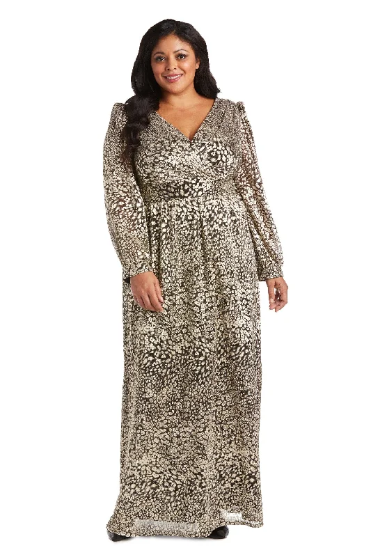 R&M Richards 2462W Long Plus Size Metallic Dress