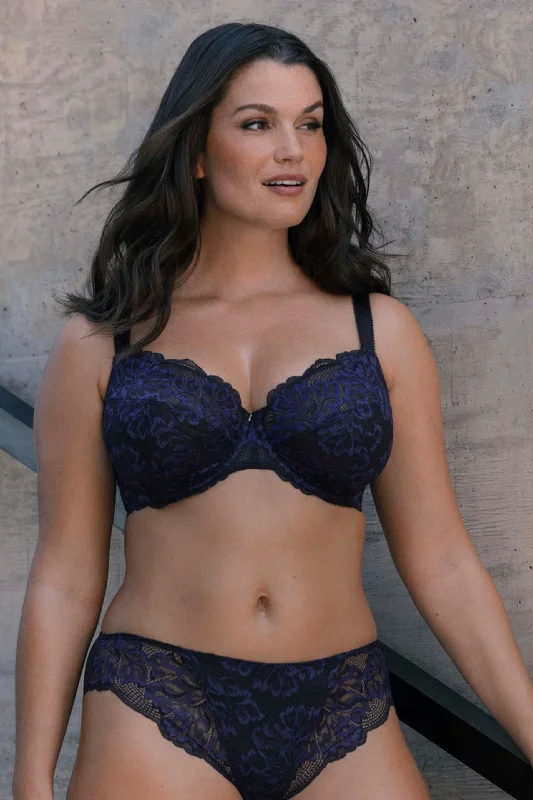 Elegant French Lace Lingerie for Women Emmaline Side Support Bra Midnight