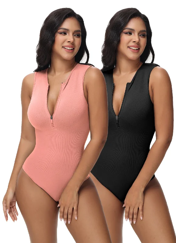 Button - Front Bodysuits with a Classic and Timeless AppealSooslick Bodysuits for Women - Pack of 2 | Sleeveless Front Zip Bodysuits - Full Body Shapewear Body Sculpting Shaping Tops Clothing Comfort Button - Front Bodysuits with a Classic and Timeless AppealSooslick Bodysuits for Women - Pack of 2 | Sleeveless Front Zip Bodysuits - Full Body Shapewear Body Sculpting Shaping Tops Clothing Comfort