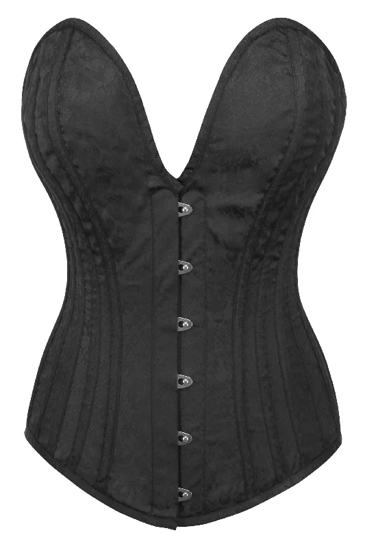 post - pregnancy women bustiers and corsetsBlack Brocade Overbust Corset with Plunge Neckline post - pregnancy women bustiers and corsetsBlack Brocade Overbust Corset with Plunge Neckline