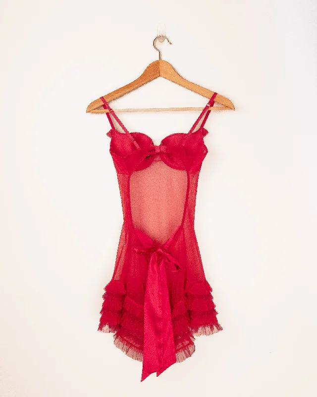 Ruffle Chemise Nighty with Bow Back Magenta