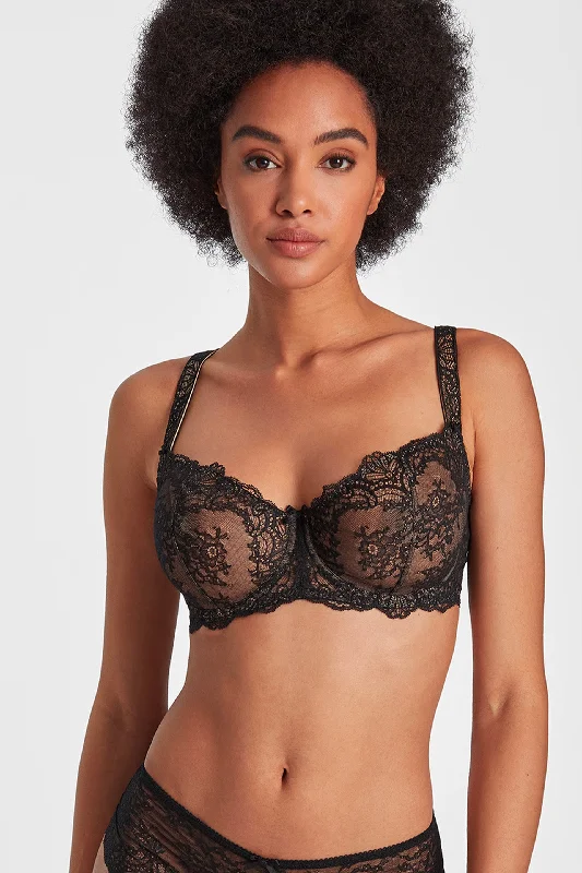 Vintage Inspired Lingerie for Women Danse Des Sens Comfort Half Cup Balconette Black Vintage Inspired Lingerie for Women Danse Des Sens Comfort Half Cup Balconette Black