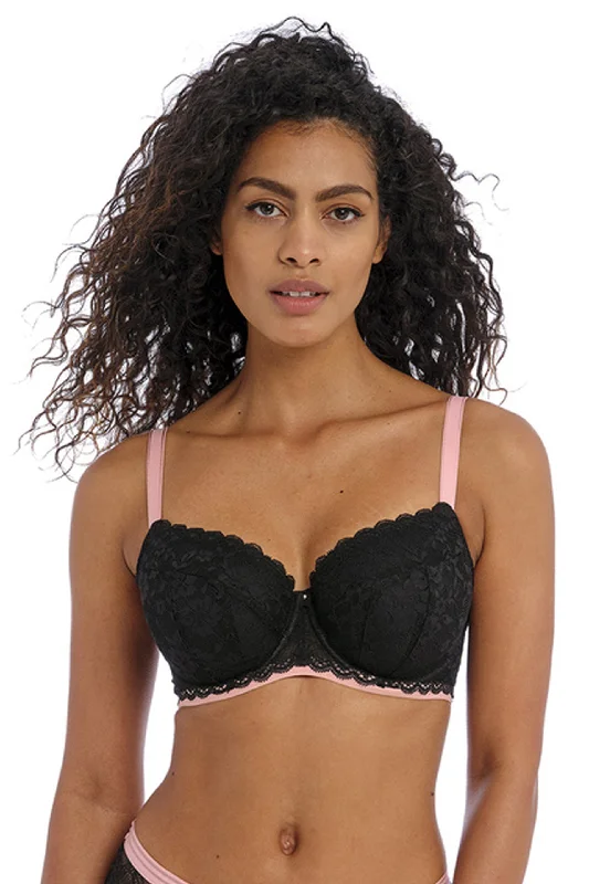 Plus Size Lace Lingerie for Women Offbeat Padded Half Cup Bra Black