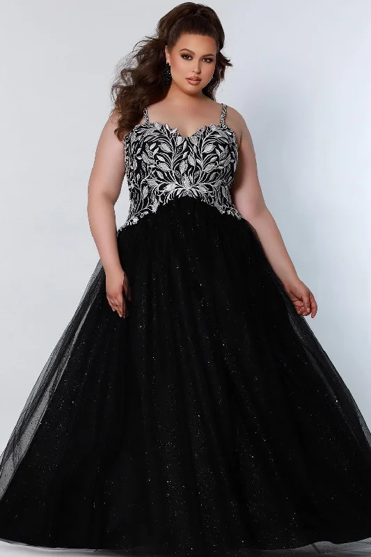plus size women sexy dresses with empire waistsSydneys Closet SC7329 Long Plus Size Ball Gown Glitter Prom Dress