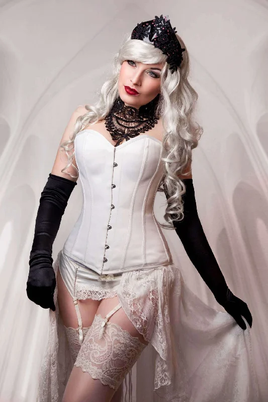 rhinestone embellished women bustiers and corsetsPlaygirl Nina Long Satin Overbust Ivory Steel Boned Corset rhinestone embellished women bustiers and corsetsPlaygirl Nina Long Satin Overbust Ivory Steel Boned Corset