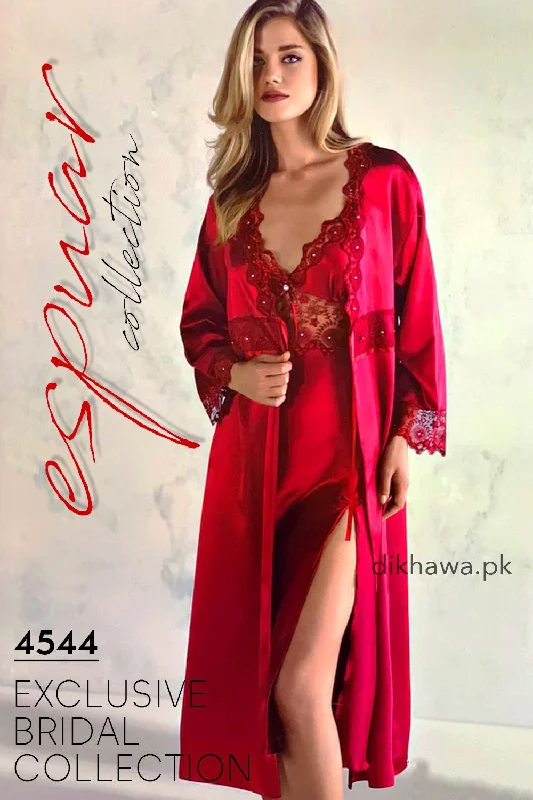 kimono - style women robes for a Japanese - inspired aestheticEspuar - Exclusive Bridal Wedding Honeymoon 2Pc Long Nighty Set with Robe Maroon 4544 - Turkish Brand kimono - style women robes for a Japanese - inspired aestheticEspuar - Exclusive Bridal Wedding Honeymoon 2Pc Long Nighty Set with Robe Maroon 4544 - Turkish Brand
