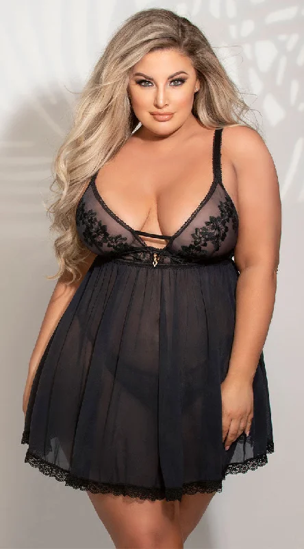 Elegant French Lace Lingerie for Women Plus Size Fiercely Floral Babydoll Set
