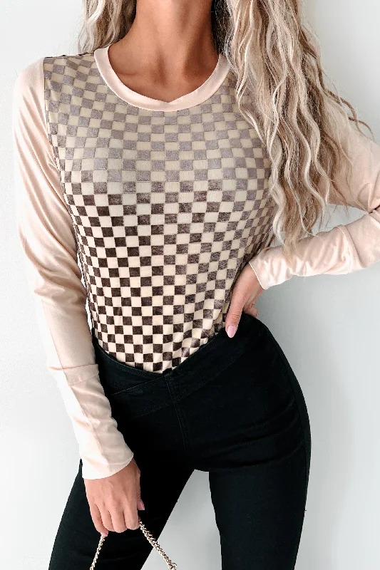 Maternity Bodysuits for Expecting Mothers' ComfortChess Moves Velvet Checkered Bodysuit (Taupe) Maternity Bodysuits for Expecting Mothers' ComfortChess Moves Velvet Checkered Bodysuit (Taupe)