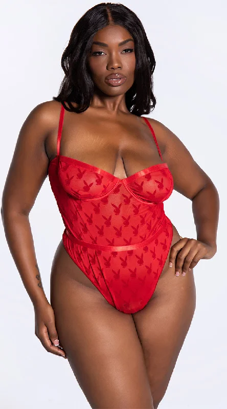 Women's High Waist Lingerie Bodysuits Playboy Plus Size Undeniable Chemistry Teddy